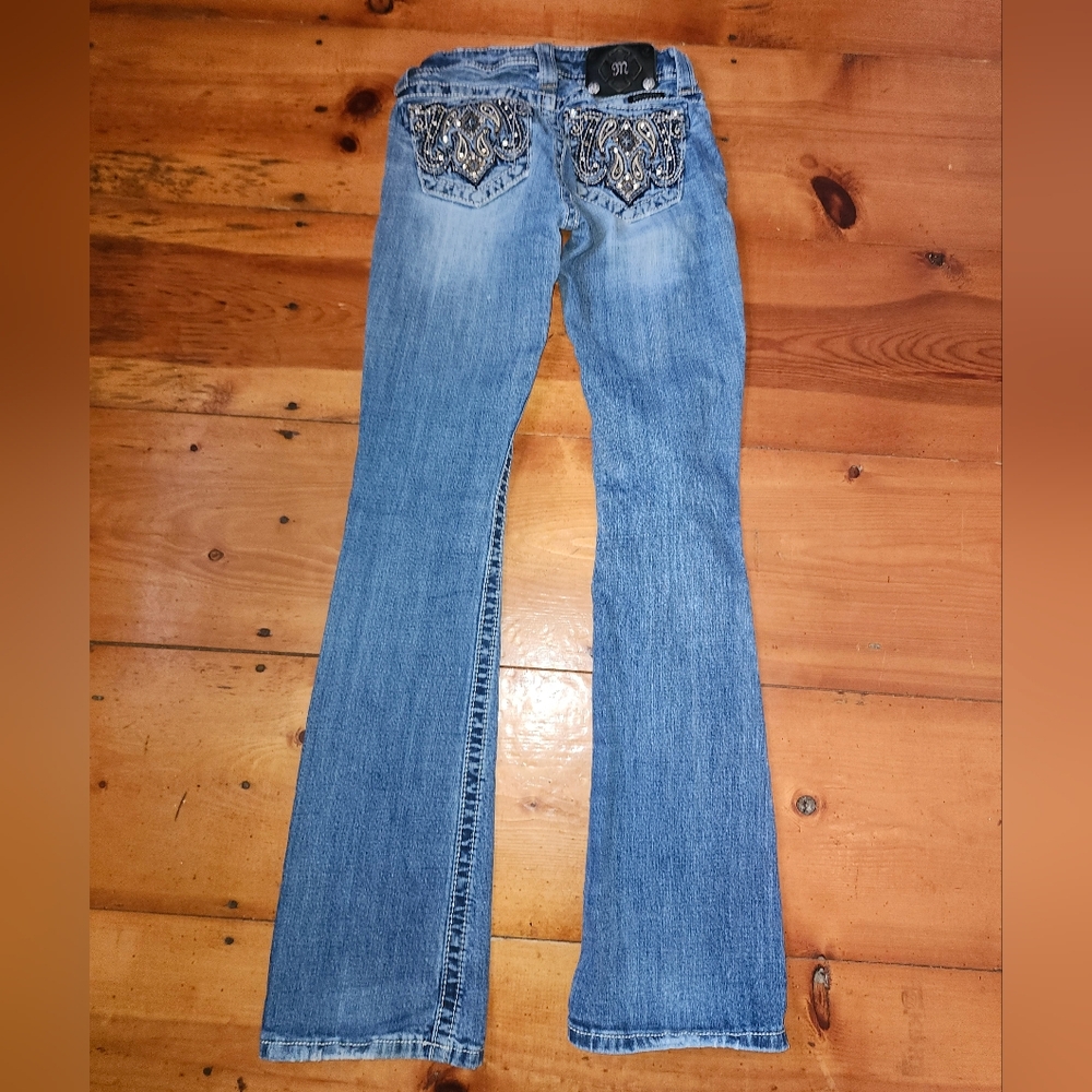 Miss Me Blue Flare Jeans with Embellished Pockets